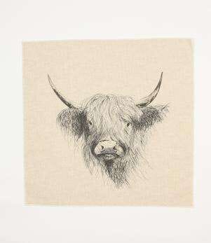 Highland Cow Sketch Cushion Panel 