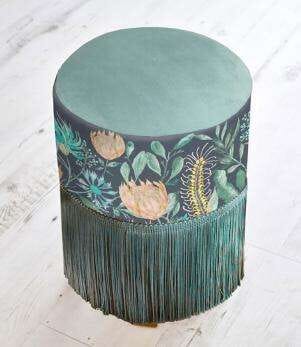 Voyage Maison Footstools - Fortazela Sapphire Fringed Monty