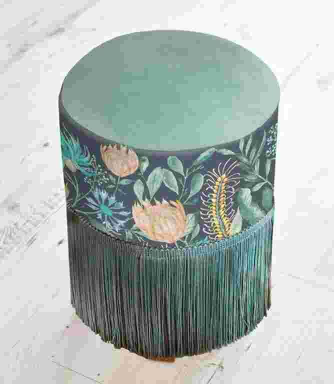 Voyage Maison Footstools - Fortazela Sapphire Fringed Monty