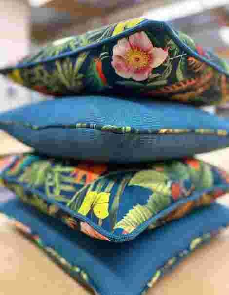Cushions in Lima Jungle and Salcombe Outdoor