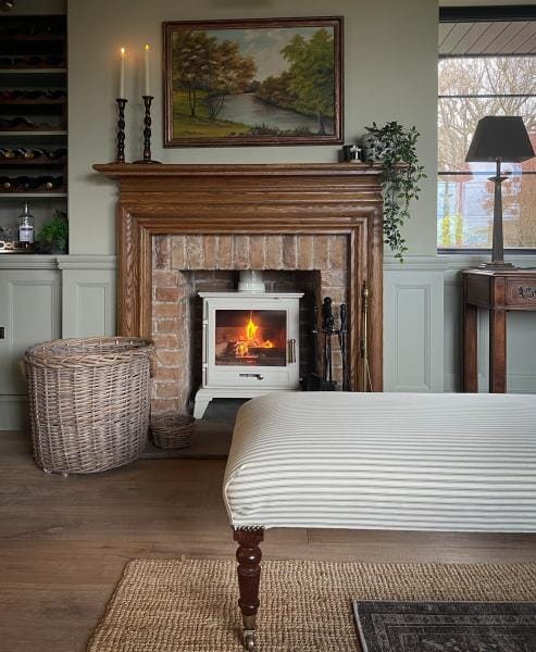 Charming Upholstered Footstool in Sap Green JF Ticking