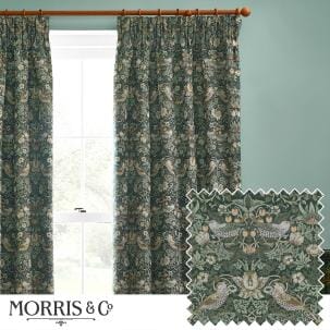 William Morris Curtains / Strawberry Thief Jacquard Forest Green