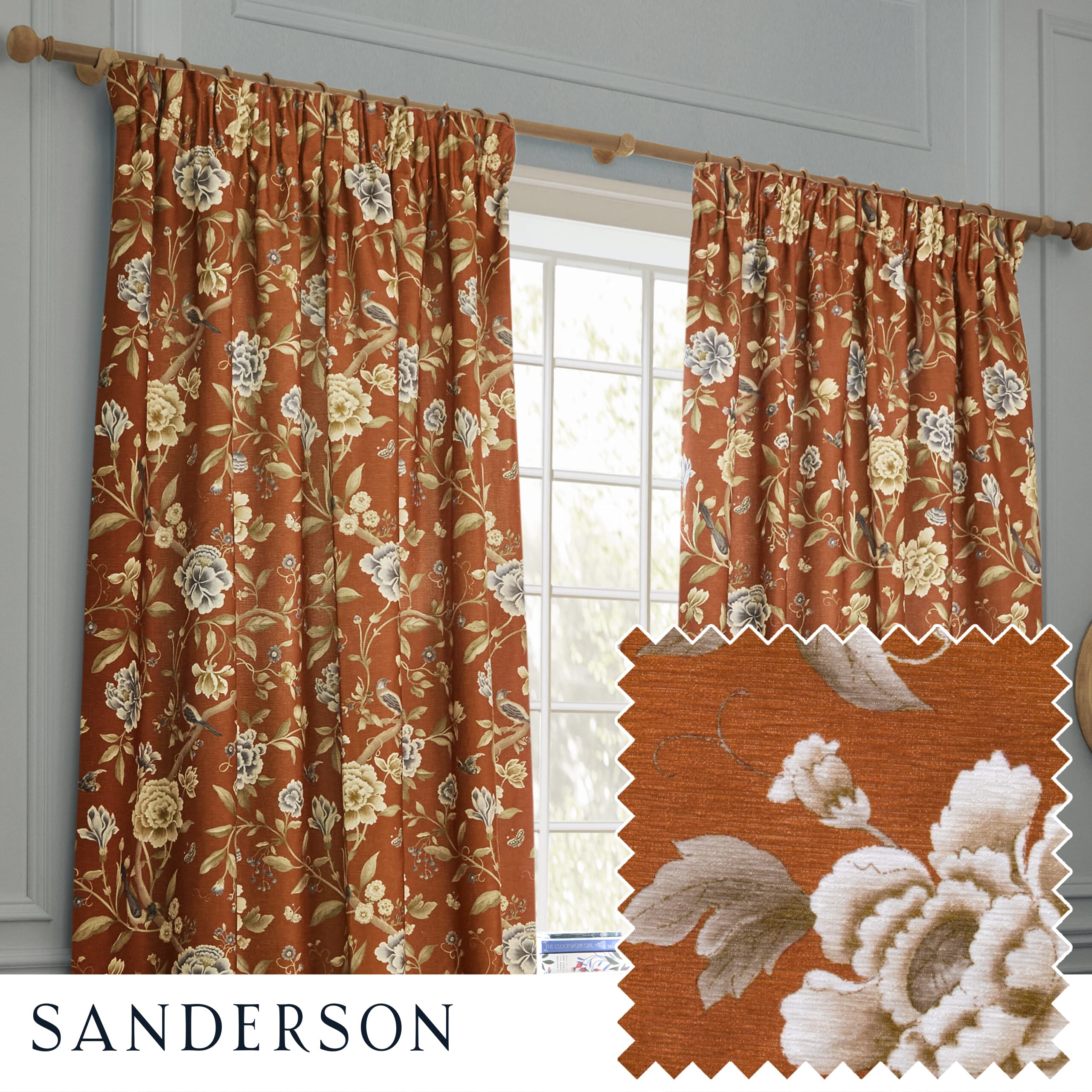 Sanderson Curtains / Porcelain Garden Rust