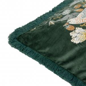 Strawberry Thief Embroidery Forest Green Cushion