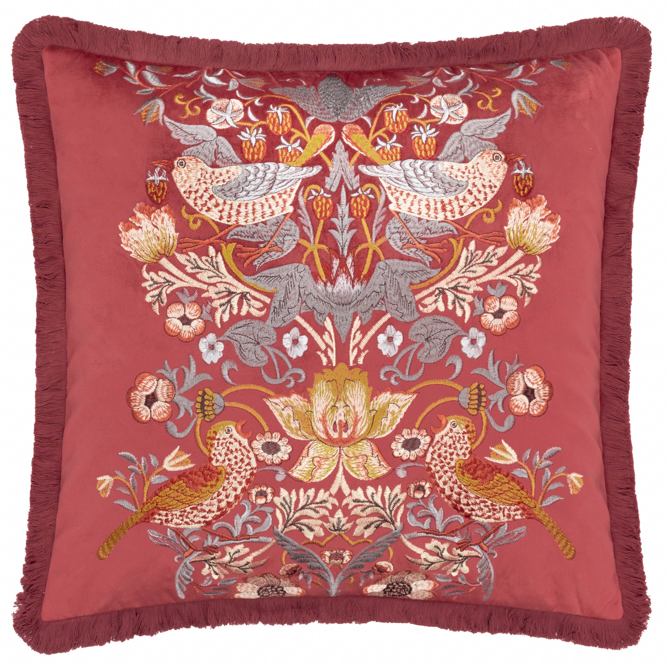 William Morris Cushions / Strawberry Thief Embroidery Berry Cushion