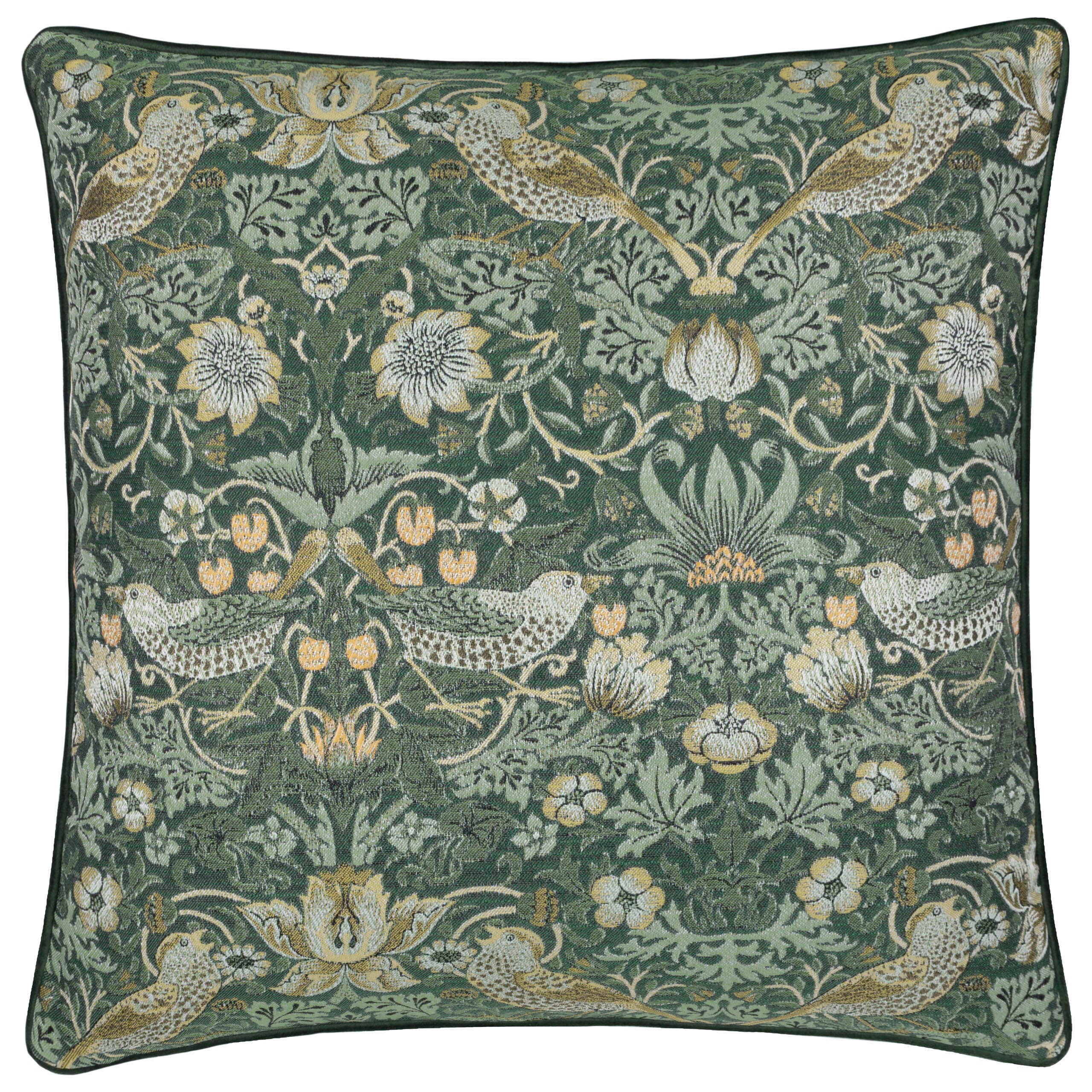 William Morris Cushions / Strawberry Thief Jacquard Forest Green Cushion