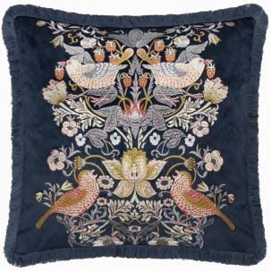 William Morris Cushions / Strawberry Thief Embroidery Feather Indigo Cushion