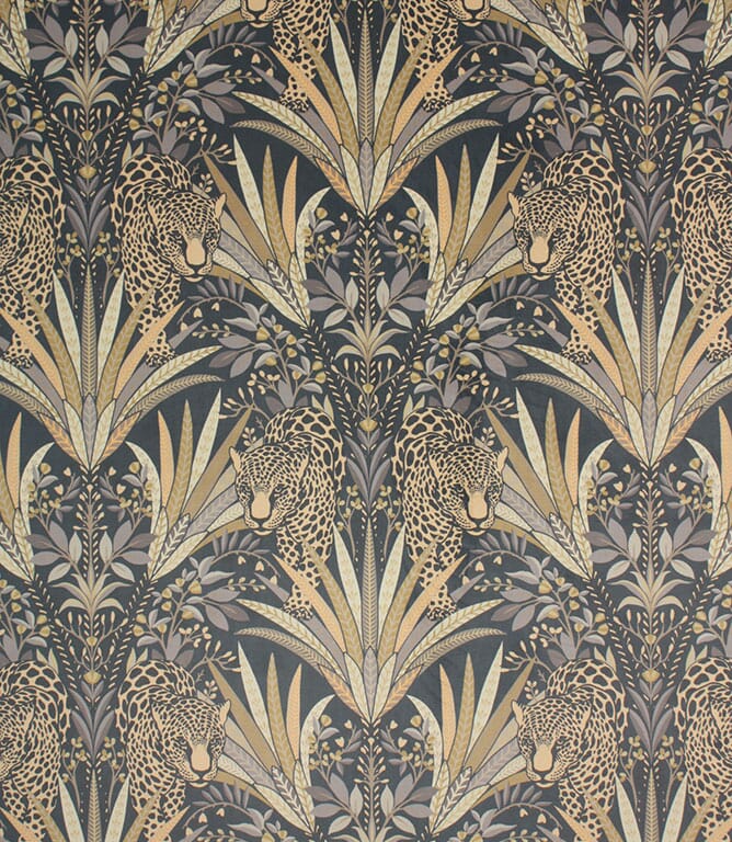 Graphite Jungle Jaguar Fabric