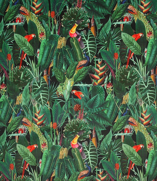 Black Jungle Velvet Fabric