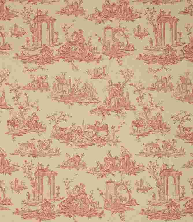 Red French Toile Linen Fabric