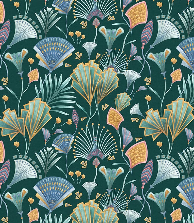 Teal Emerald Fan Fabric