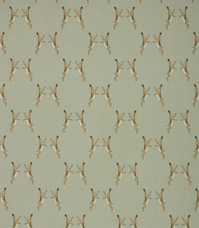 Green Boxing Hares Fabric