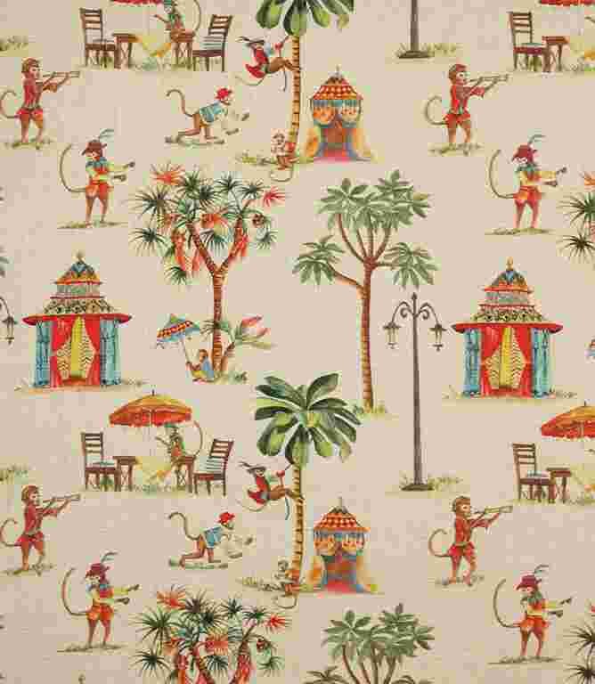 Multi Monkey School Fabric