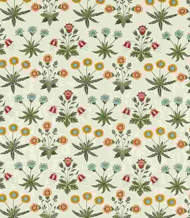 Cream / Multi Daisy Embroidery Fabric