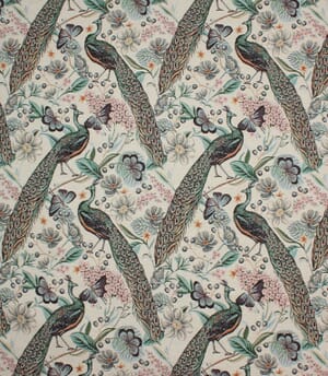 Peacock Chenille Tapestry Fabric / Cream