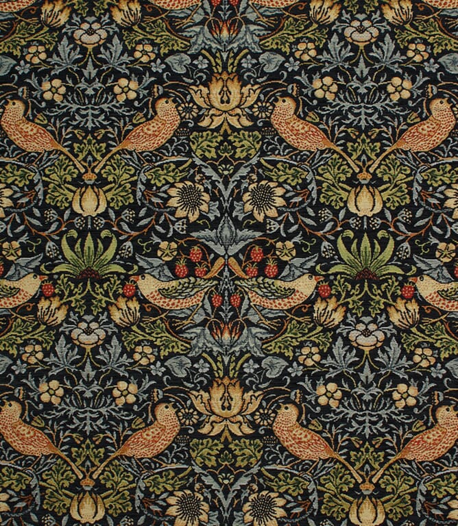 Marine Strawberry Thief Chenille Tapestry Fabric