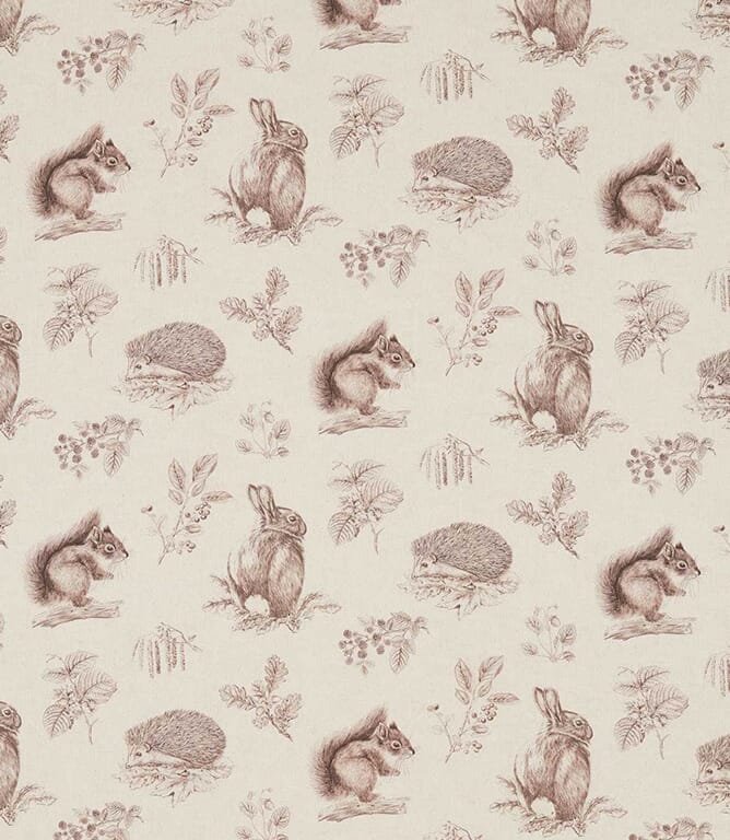 Walnut / Linen Squirrel & Hedgehog Fabric