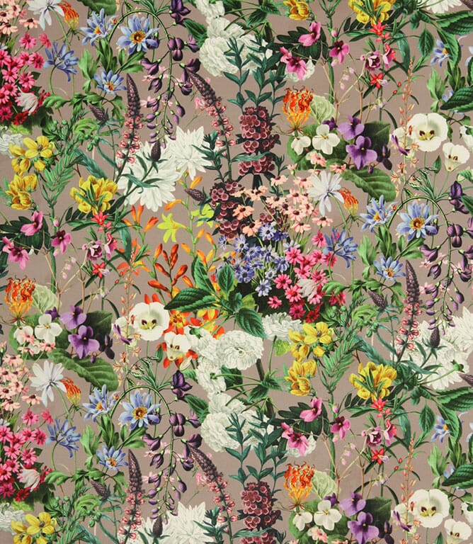 Multi Flower Garden Velvet Fabric