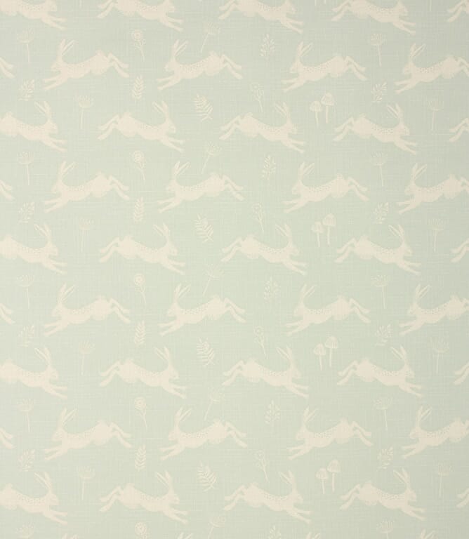 Duck Egg Hopping Hares Fabric