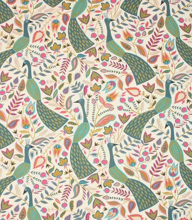 Teal Peafowl Fabric