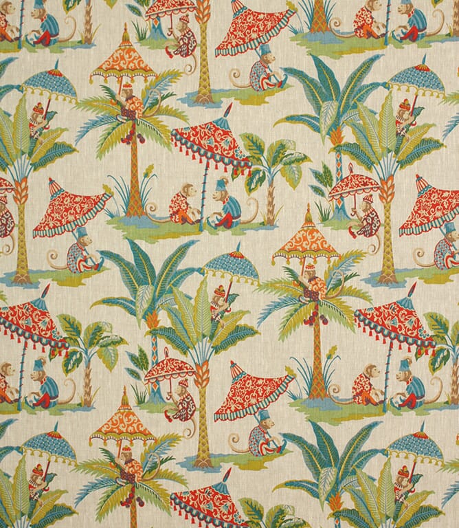 Multi Cheeky Monkey Linen  Fabric