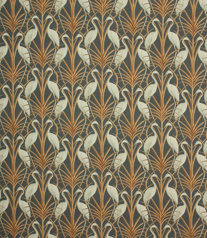 Navy Nouveau Heron  Fabric