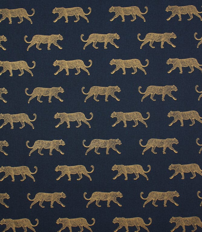 Indigo / Gold Big Cat Fabric